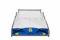 Renkli Karakter Grafikleri Olan Mavi Dayanıklı Ahşap Yarış Arabası Bebek Yatağı