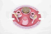 Pembe Çay Saat Saplı Ahşap Oyuncaklar Saplı Bulaşık Makinesi Çiçek Desenli MDF